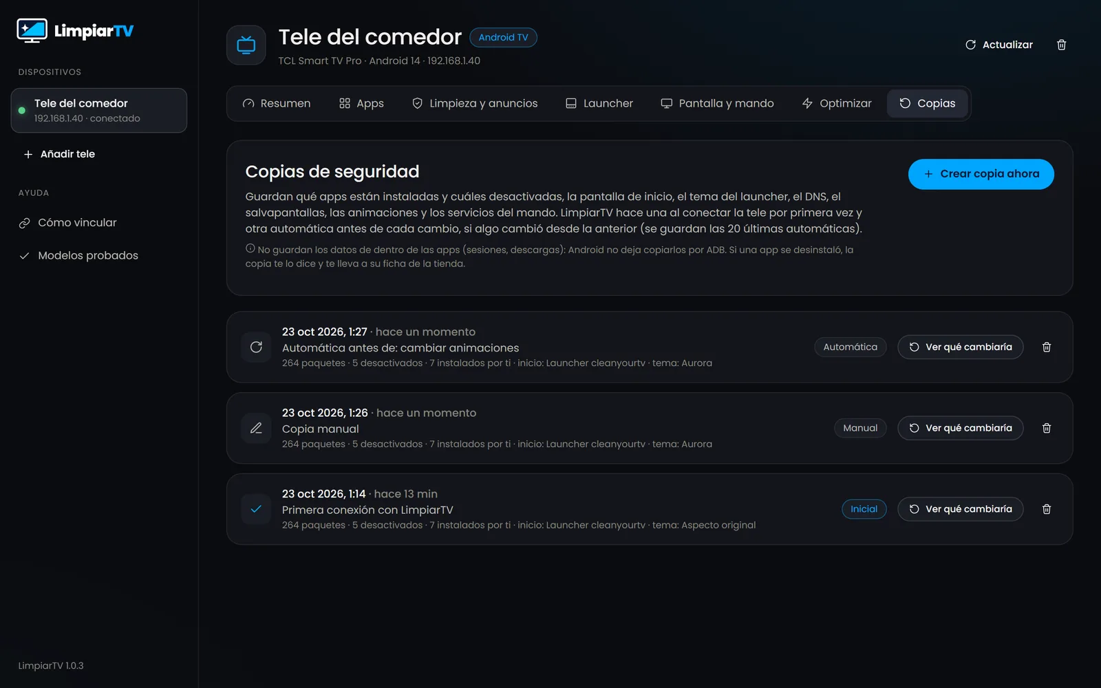 Copias de seguridad de la tele